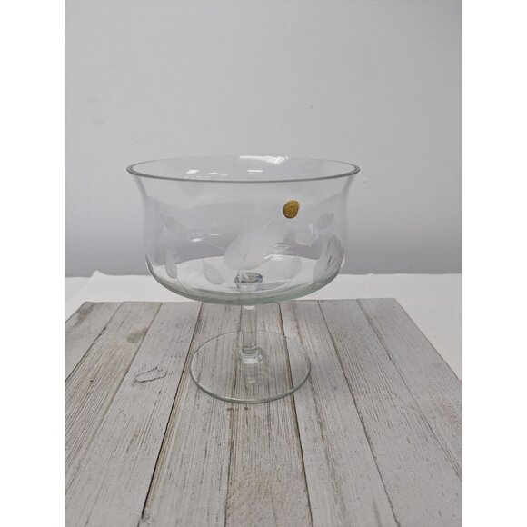 Crystal Romania Clear Glass Pedestal Dish Bowl 7 3/8" Tall Tulip Embossed - Picture 1 of 8